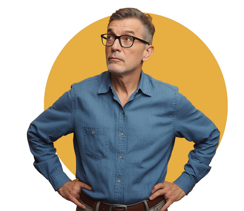 Person with questions looking up thoughtfully - FAQ help